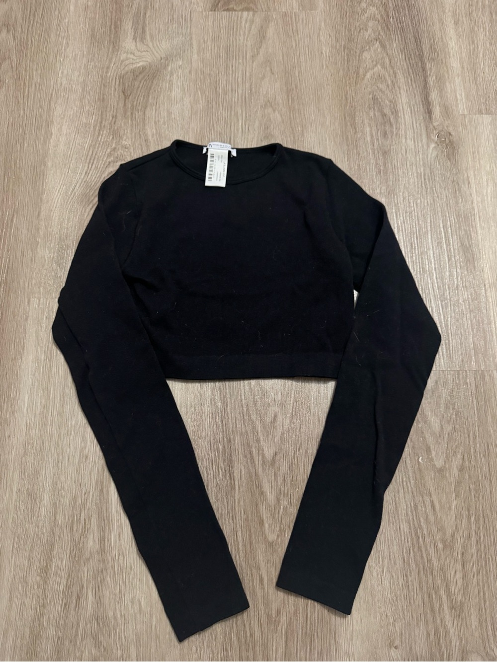 Zara Black Cropped Long-Sleeve Top -